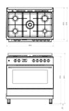 Ferre F9S60GF-BL-RETRO 90cm Gas Range Cooker With Double Turbo Fan & 6 Burner(1 Wok) Gas Hob - Black
