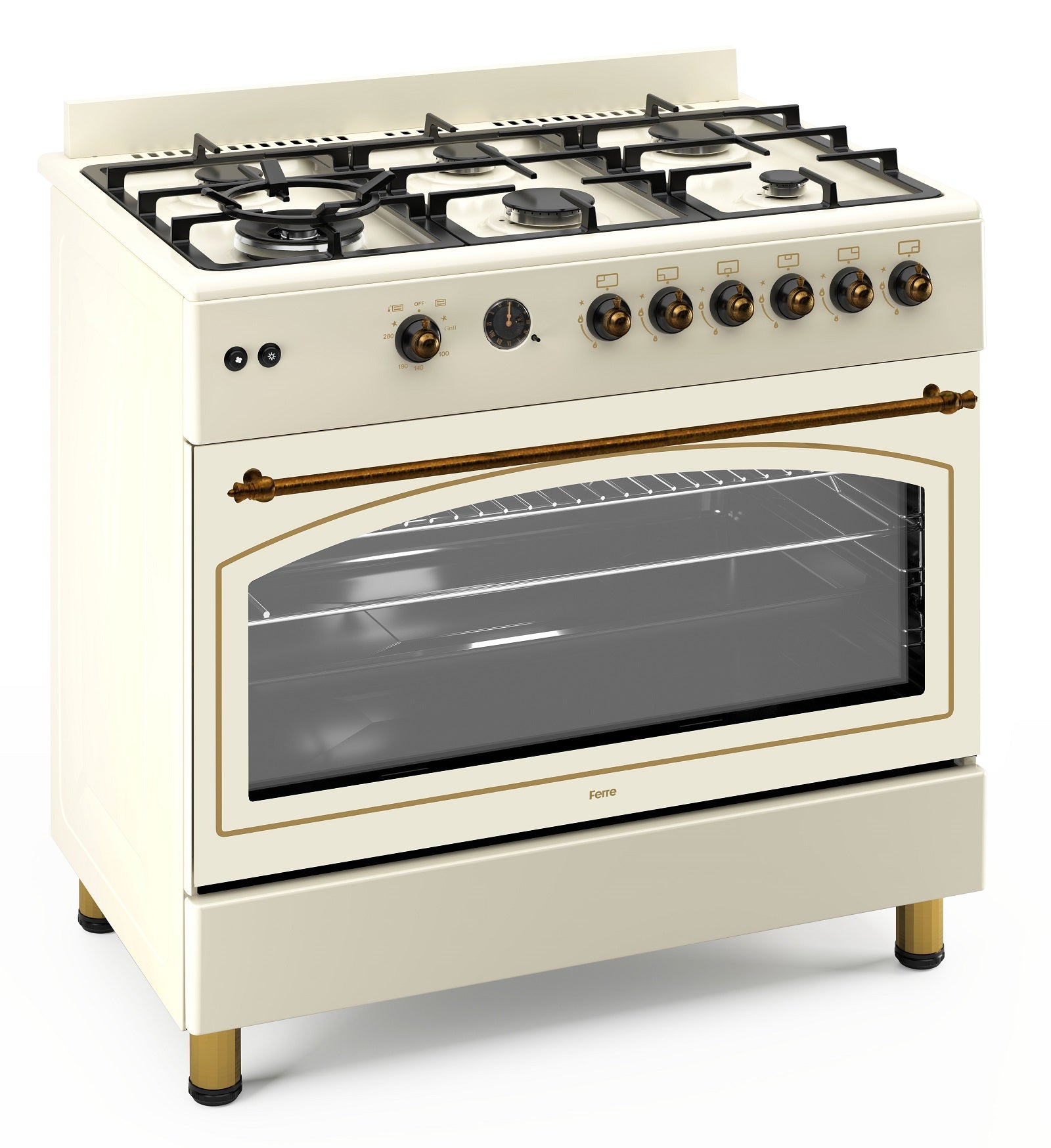 Retro Cookers Ferre F9S60GF-CR-RETRO 90cm Gas Range Cooker With Double Turbo Fan & 6 ...