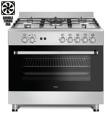 Ferre F9S50GF-X3-IN 90cm Gas Range Cooker With Double Turbo Fan & 5 Burner(1 Wok) - Stainless Steel