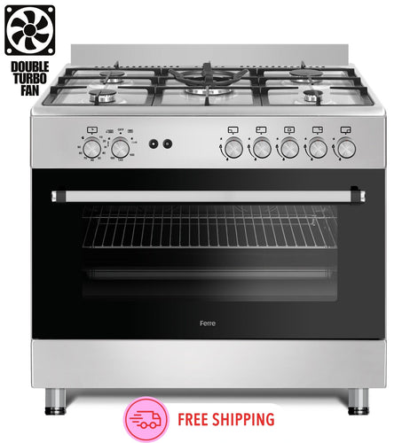 Ferre F9S50GF-X3-IN 90cm Gas Range Cooker With Double Turbo Fan & 5 Burner(1 Wok) - Stainless Steel