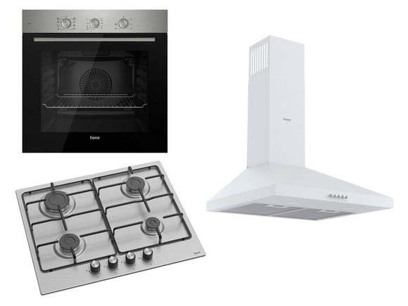 Ferre 60cm Electric Built - in Oven & Gas Hob & 50 Pyramid Cooker Hood Pack Stainless Steel - Ferre Cooker