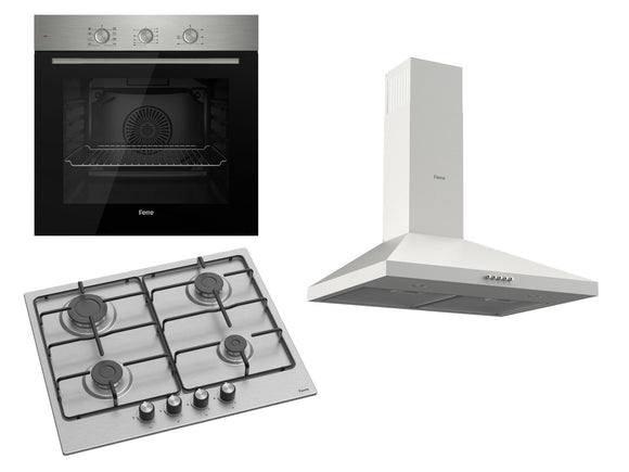 Ferre 60cm Electric Built - in Oven & Gas Hob & 60 Pyramid Cooker Hood Pack Stainless Steel - Ferre Cooker