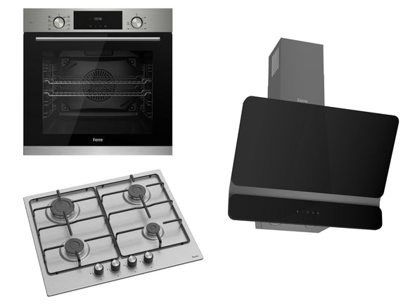 Ferre 60cm Electric Built - in Oven & Gas Hob & Chimney Cooker Hood Pack - Dual Plane - Stainless Steel 2 - Ferre Cooker