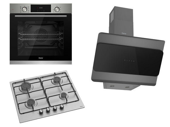 Ferre 60cm Electric Built - in Oven & Gas Hob & Chimney Cooker Hood Pack - Layered - Stainless Steel 2 - Ferre Cooker