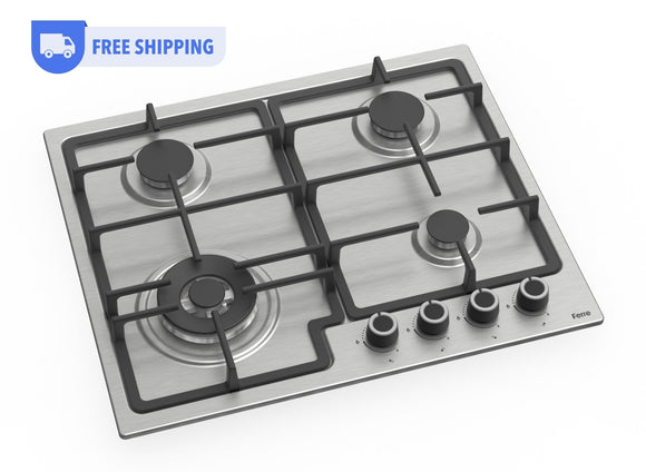 Ferre EL015/W - 60cm Built - in Gas Hob - Stainless Steel Body - Cast Iron Pan Supports - Wok Burner - Ferre Cooker