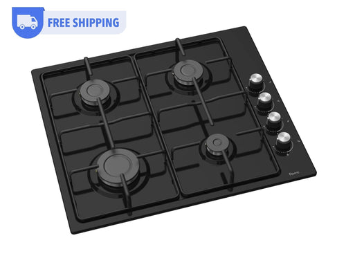 Ferre EL056 - 60cm Built - in Gas Hob - 4 Burners - Shiny Black Enamel Body - Ferre Cooker