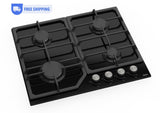 Ferre SA025 - 60cm Built - in Gas Hob - 4 Burners - Black Glass - Cast Iron Pan Supports - Ferre Cooker