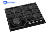 Ferre SA025/W - 60cm Built - in Gas Hob - 4 Burners - Wok Burner - Black Glass - Cast Iron Pan Supports - Ferre Cooker