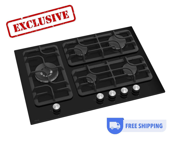 Ferre SL135 - 70cm Built - in Gas Hob - 5 Burners - Black Glass - Cast Iron Pan Supports - Ferre Cooker