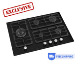 Ferre SL135 - 70cm Built - in Gas Hob - 5 Burners - Black Glass - Cast Iron Pan Supports - Ferre Cooker