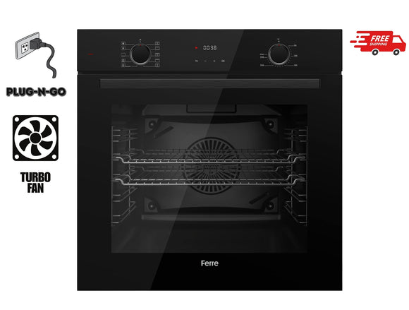 Ferre QXDMD 662 CS - 60cm Electric Built-in Oven - 10 Functions - 73L - FryArt Turbo Fan & Turbo Resistant & Grill Resistant - Black
