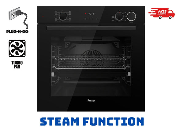 [STEAM FUNCTION] Ferre QXDMD 662S CS - 60cm Electric Built-in Oven - SteamArt - 10 Functions - 73L - FryArt Turbo Fan & Turbo Resistant & Grill Resistant - Black