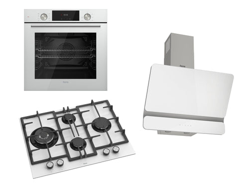 Ferre 60cm Electric Built-in Oven & Gas Hob & Chimney Cooker Hood Pack - Dual Plane - White - Ferre Cooker