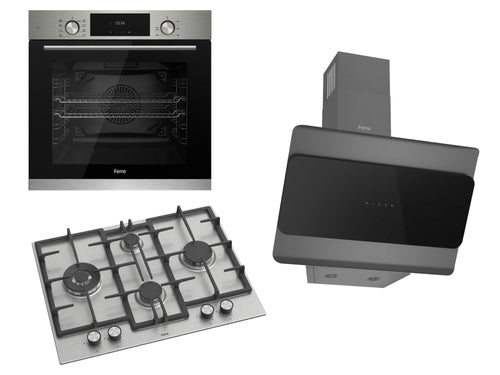 Ferre 60cm Electric Built-in Oven & Gas Hob & Chimney Cooker Hood Pack - Stainless Steel - Ferre Cooker