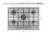 Ferre EL008 - 70cm Built-in Gas Hob - 5 Burners - Cast Iron Pan Supports - Ferre Cooker
