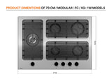 Ferre SL135 - 70cm Built-in Gas Hob - 5 Burners - Black Glass - Cast Iron Pan Supports - Ferre Cooker